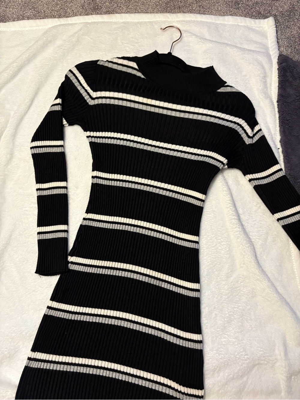 Black & White Ribbed Stripe Bodycon Dress
